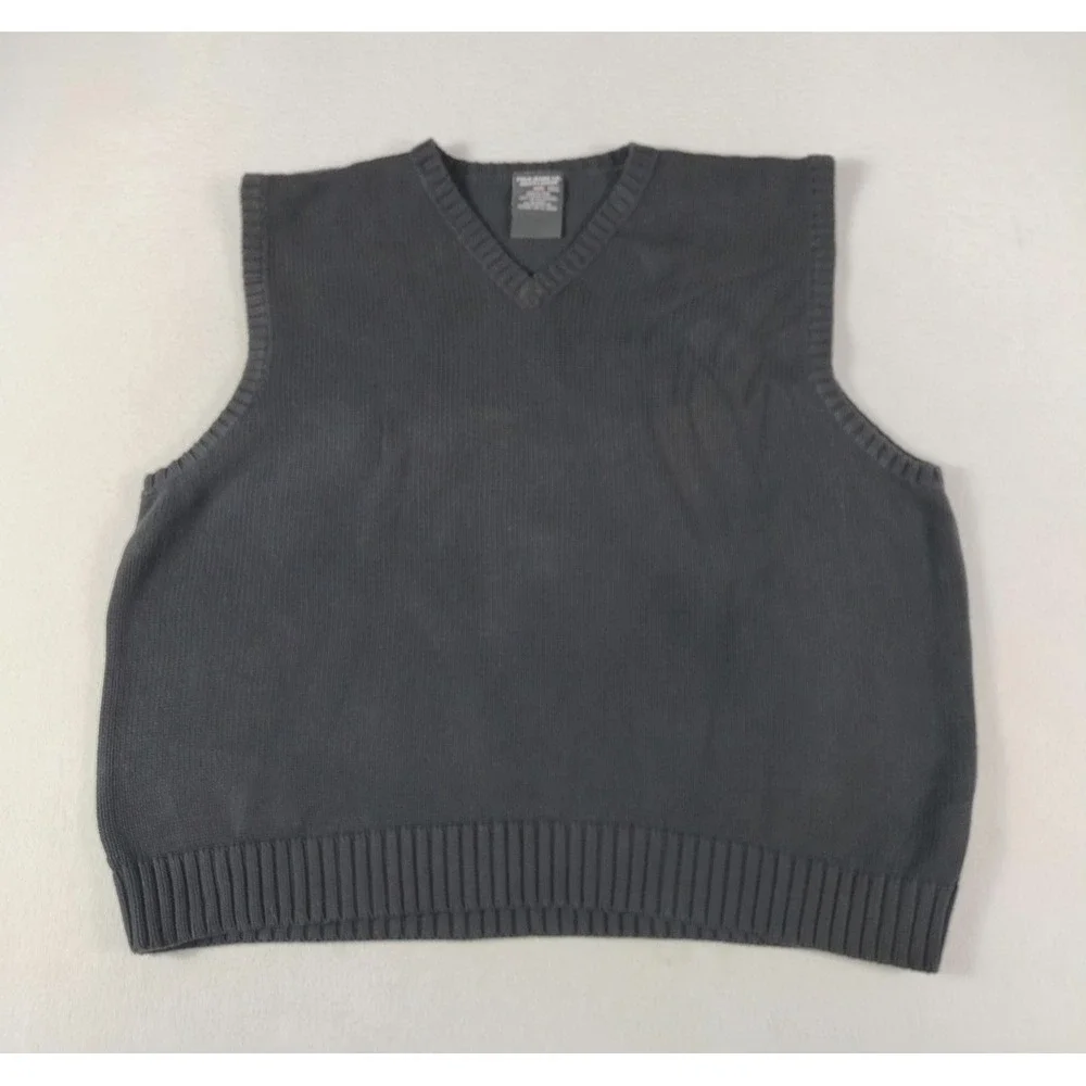 Polo Jeans Co Ralph Lauren Sweater Vest Mens 2XL Black Cotton V Neck Knit Casual